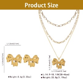 FDEETY Women's Bow Jewellery Set Alloy Jewellery 2 Pieces Bow Necklace Bow Ring Hypoallergenic Ring and Necklace Fashion Jewellery Sets Girls Gift for Dating, Metal, No Gemstone