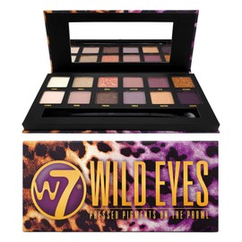 W7 Wild Eyes Pressed Pigment Palette | Tones: Creamy Matte, Shimmer & Glitters | Colours: Soft Purple Tones, Nudes, Pink Tones and Gold Shades | Animal Shuff-free, Vegan Cosmetics