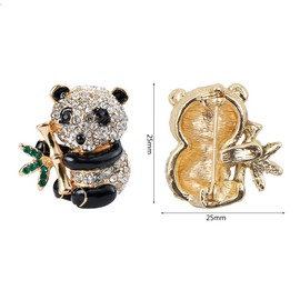 Elegant Enamel Crystal Rhinestones Black and White Panda with Bamboo Pattern Brooch Pin Lapel Pins for Unisex Child Women's Clothing Scarf Decor