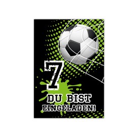 Minkocards 12 Invitation Cards with 12 Envelopes for 7th Children's Birthday Boy Football Invitations for Seventh Birthday Children's Invitation Set