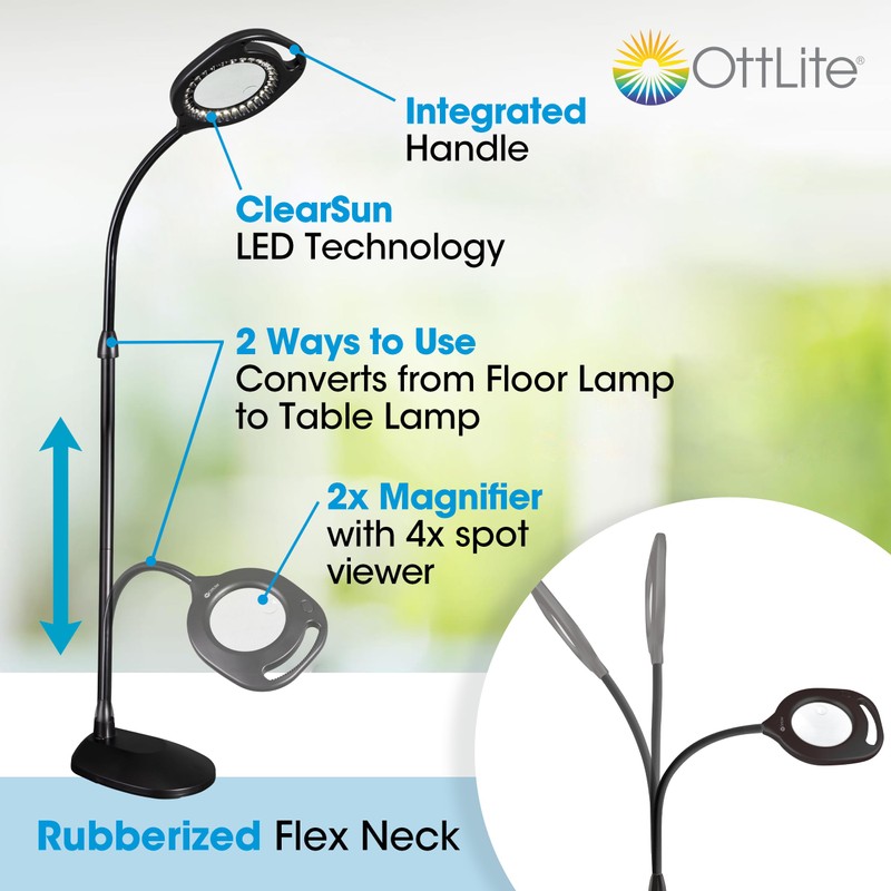 OttLite 2-in-1 ClearSun LED Magnifier Light Floor and Table Lamp