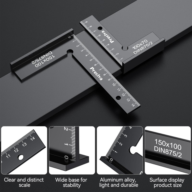 Preciva Engineer's Square Set, 2 Pieces, 90° Try Square, Carpenter's