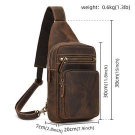 LUUFAN Men's Genuine Leather Sling Bag Chest Shoulder Backpack Crossbody Bag for Casual Sports Hiking Travel, brown