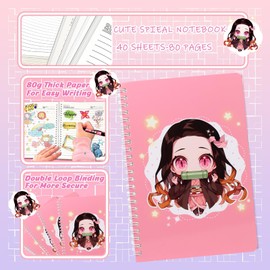 Wenkmiss Anime nezuko Monster Merchandise Gifts - Girls' school supplies including spiral notebooks, neutral pens, multi-coloured pens, Demon Gift stickers