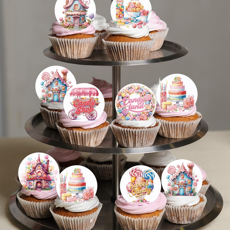Fyeoxle 36PCS Edible Candyland Cupcake Toppers Wafer Paper Sweet Candy