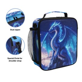 WEVIBOFU Blue Dragon Galaxy Glowing Lunch Box for Girls Boys Insulated Lunch Bag with Adjustable Shoulder Strap Kids Thermal Tote Bags Cooler School Travel Picnic