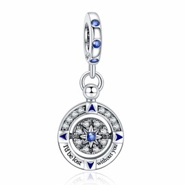 LaMenars Compass I'd be Lost Without You Charms for 925 Sterling Silver for Women's Bracelets & Necklaces Dangle Pendant for Christmas Valentine's Day Mother's Day Gifts for Girls