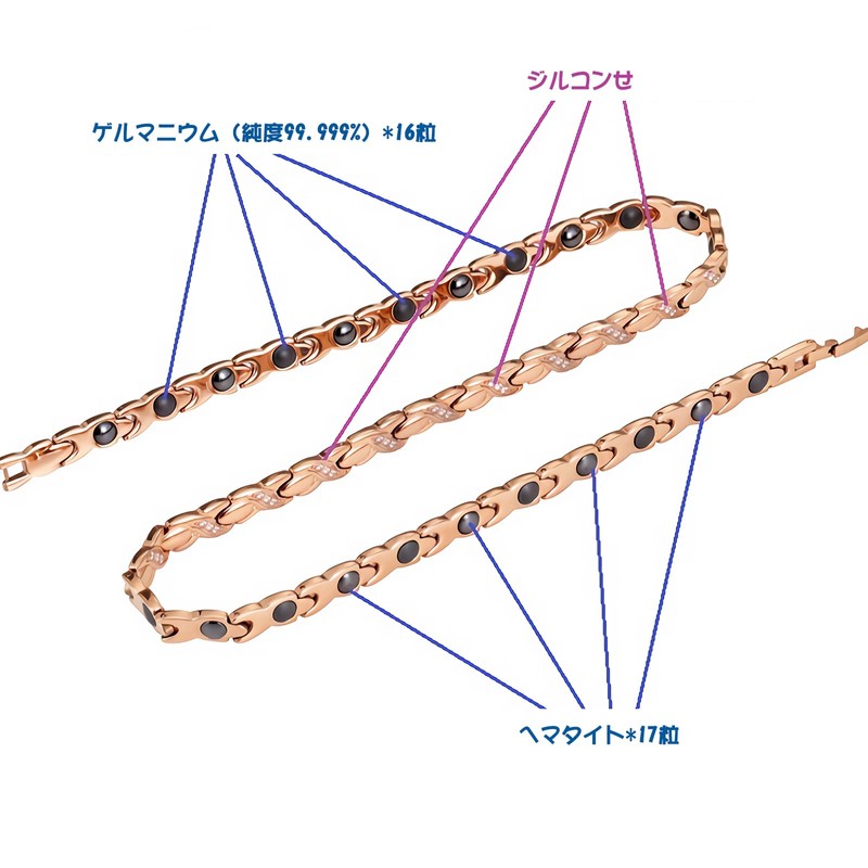 Lobyka Germanium Necklace, Women's, Titanium, Hematite, Pink Gold, Birthday Gift,