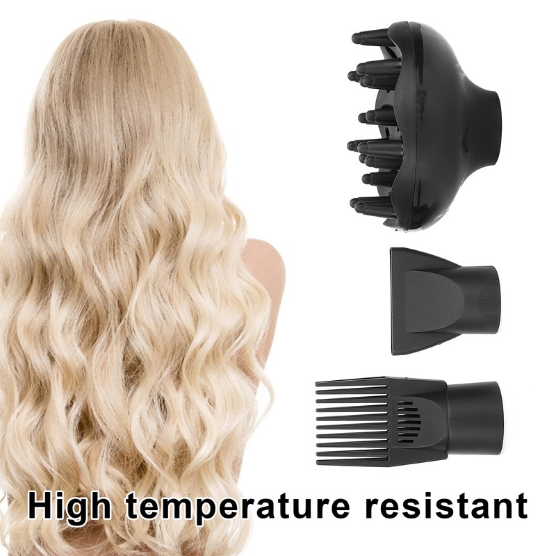 3Pcs Multifunction Blow Dry Nozzle Set Black Plastic Cordless Includes