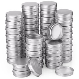 Therwen 96 Pcs 2 oz Aluminum Tin Jars Containers Metal Leak Proof Cosmetic Tin Jars Containers Round Screw Lids Lip Balm Containers Tin Can Empty Refillable Cosmetic Jars DIY Tins Storage (Silver)