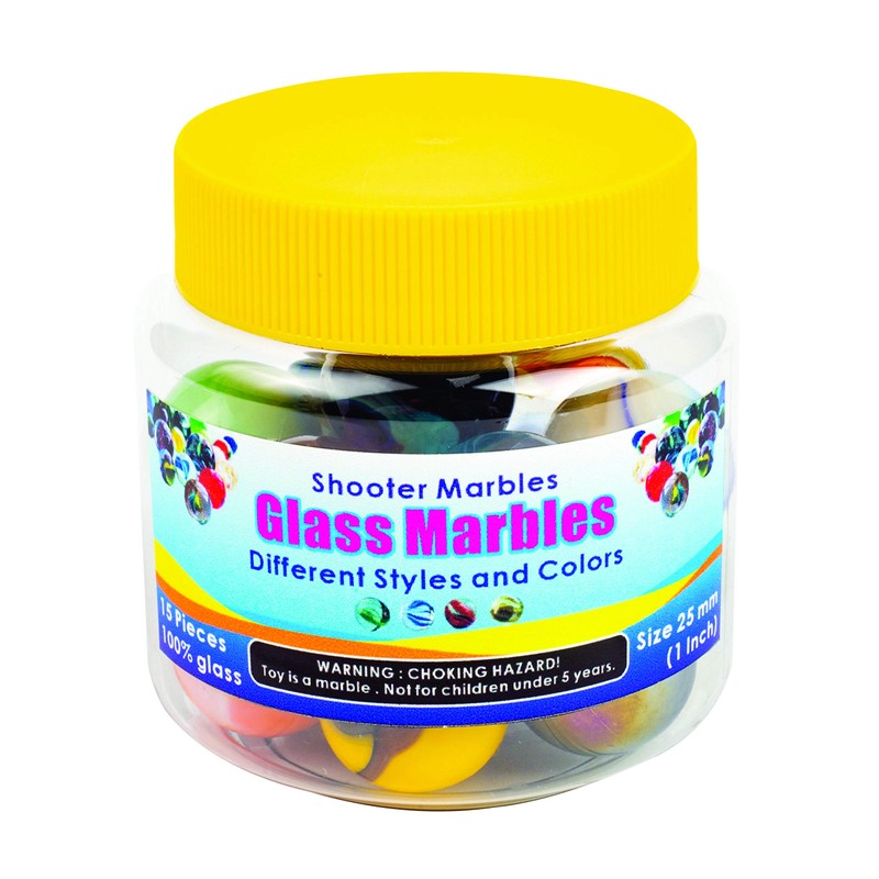 Shooter Glass Marbles Bundle, Pack of 15, 1 inch, with
