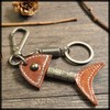 White Fang AZ165 Keychain, Keyring, Leather, Stylish, Retro, Charm, Fish,