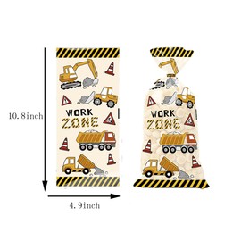 CSTYWC 50 Pieces Construction Theme Cellophane Bags Truck Themed Candy Treat Bags Gift Bags with 50PCS Twist Ties for Kids Boys Party Supplies Decorations