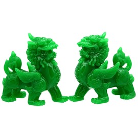 A Pair of Feng Shui Jade Green Color Pi Yao/Pi Xiu/Bi Xie Wealth Decorative Statue