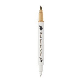 Pentel Brush Sign Pen Twin SESW30C Fibre-Tip Pen, 2 Brush-Like Tips, Beige (Pack of 1)