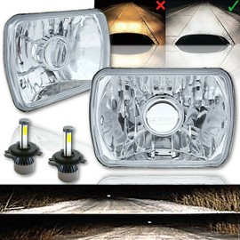 Octane Lighting 7X6 Inch LED Crystal Clear Glass Projector Metal Headlight 4000 Lumens H4 Light Bulb Pair