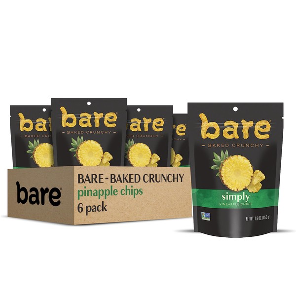 bare Baked Crunchy Simply Pineapple Chips, Fruit Snack Pack, Gluten Free, 1.6 Ounce (Pack of 6)