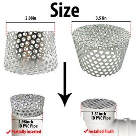 PVC Termination Vent Mesh Cap, 2.88 to 3.51in Rust-Proof Stainless Steel Mesh Screen - Conical Furnace & Roof Vent Cover for 2.98 to 3.51in Inner Diameter Air Intake, Exhaust & Drain Pipes