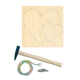 Pebaro NB6-SET Nail Art Creative Set, Craft Set, Thread Picture, String Art, with Pre-Printed Heart Motif, Includes Nails, Coloured Yarn and Hammer, Crafts with Wood, Nail and Threads