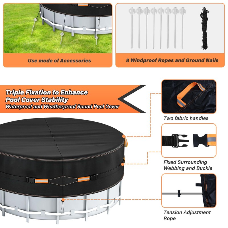 Neuradical 15 Ft Round Pool Cover with Superior Windproof Design,