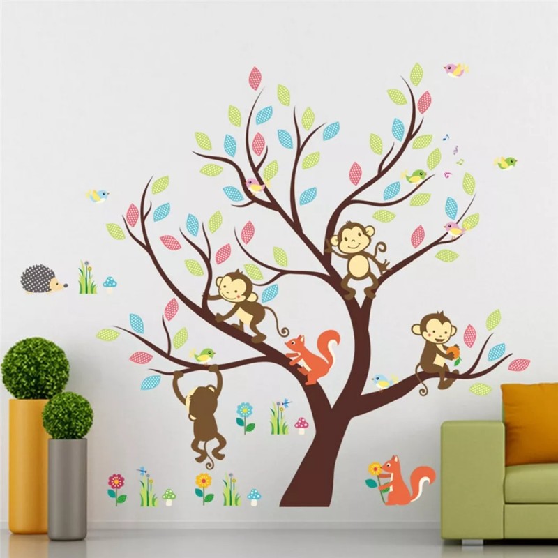 DaraBaby Vinil Infantil Arbol De Dibujos Animados Mono Ardilla