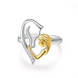 Thumb Ring 925 Sterling Silver Horse and Girls Adjustable Open Ring Size Q Jewellery Gift for Women Ladies, Sterling Silver