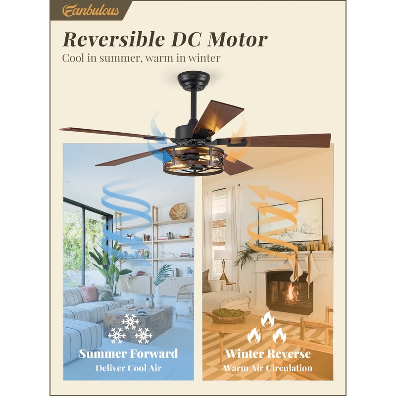 Farmhouse Ceiling Fans with Light, 48 Inch Bedroom Ceiling Fan