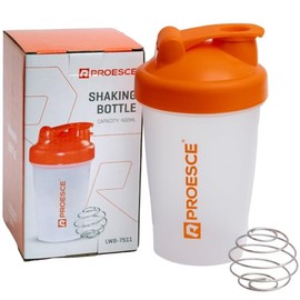 Shaker PROESCE 400ml Naranja/Transparente | Vaso Mezclador de Plástico con Tapa Antiderrames para Proteína, Suplementos y Batidos | Práctico y Portátil