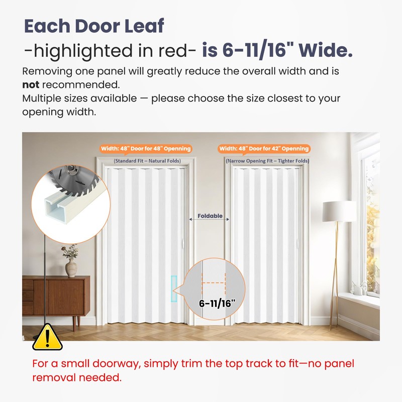 DIYHD 34X80in Accordion Door, White Double-Layer PVC Folding Interior Door