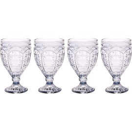 FITZ AND FLOYD TRESTLE GLASSWARE ORNATE GOBLETS 4 PIECE SET, SMOKE