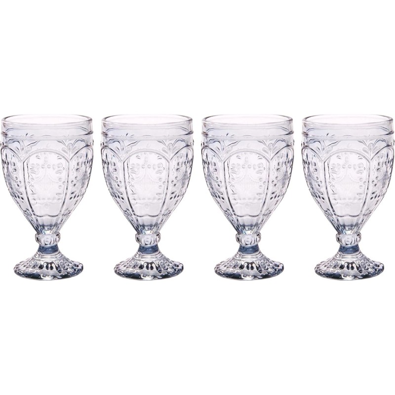 FITZ AND FLOYD TRESTLE GLASSWARE ORNATE GOBLETS 4 PIECE SET,