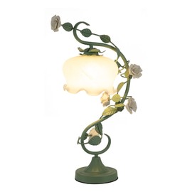 YIYIBYUS Table Lamp Flower Shaped Atmosphere Night Light Green LED Desk Light Fixture for Bedside, Living Room, End Table, Dining Room Tabletop Decoration E26 Bulb not Included (Green White)