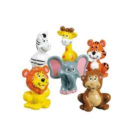 Fun Express Zoo Animal Figure Toys - Includes Zebras Giraffes Tigers Lions Elephants and Monkeys - Set of 12 - Party Favors Giveaways, Cake Toppers and Toys - Vbs Vacation Bible School Supplies/Decor