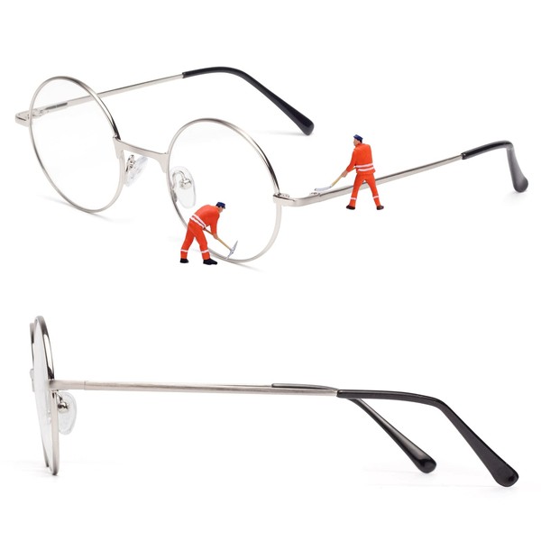 [Soarea] おしゃれ老眼鏡 メンズ レディース 丸メガネ ブルーライトカット かわいい 老眼鏡（シルバー2.5）