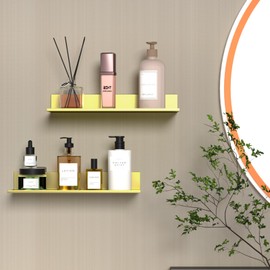 HNVNER Shower Shelf, No Drilling, Pack of 2, Metal Wall Shelf, Brushed Gold, Shampoo Holder for Shower 30 cm, Decorative Floating Shelf for Bathroom, Living Room, Kitchen, Bedroom, Office