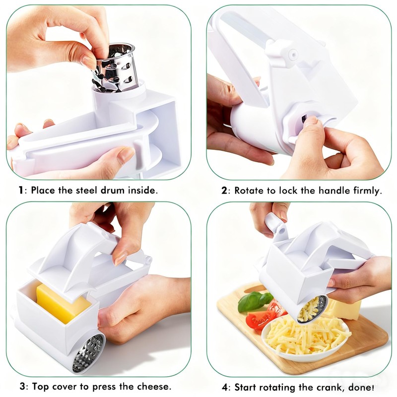 Rotary Cheese Grater with Handle, Handheld Cheese Grater with 2