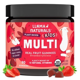 Llama Naturals Kids Multivitamin Gummies - Real Fruit Gummy Vitamins, No Added Sugar Cane - 13 Whole Food Vitamins - USDA Organic, Vegan Chewable Vitamins - Strawberry:_1 Bottle