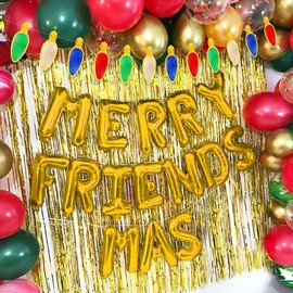LaVenty Merry Friendsmas Banner Balloons Happy Friendsmas Party Decorations Friends Themed Christmas Party Garland Pennant Decorations Accessories