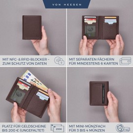VON HEESEN® Men's Leather Wallet with Coin Compartment and RFID Protection, Genuine Leather Wallet for Men and Women, Wallet, dark brown, With mini coin compartment