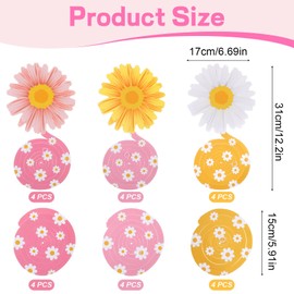 24 PCS Daisy Hanging Swirls Decorations, Daisy Flower Hanging Swirls, Daisys Party Decorations, Boho Foil Swirl Ceiling Hangings Decor for Office Mother Day Spring Party Birthday