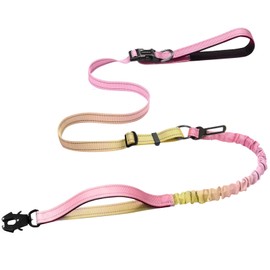 Heavy Duty Hands Free Dog Leash with Quick Release Carabiner and Adjustable No Pull Bungee Dog Running Waist Leash，for Walking and Training with Car Seat Belt 4-6FT (Pinkish Yellow)