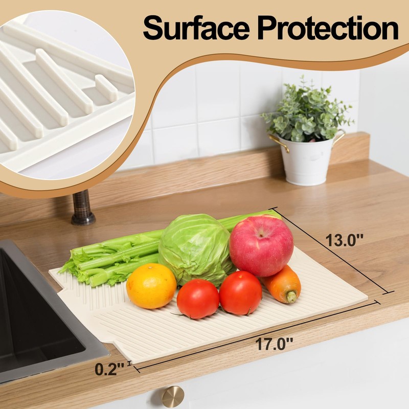 Silicone Dish Draining Mat with Drain Lip, Eco Friendly Dish