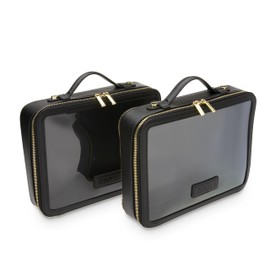 ETOILE - Large Twin Cosmetic Case Black - Dual Compartment Cosmetic Beauty Organizer & Toiletry Case