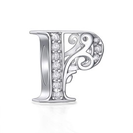 Forever Queen 925 sterling silver letter charm pendant alphabet charm bead for bracelets, Sterling Silver, p