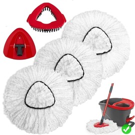 ONLY FIT for 1-TANK System) Mop Replace Head 3 Pack for O-Cedar EasyWring 1 Tank System, Microfiber Spin Mop Heads Replacement Refills for Deep Cleaning Home Bathroom Kitchen Tile Floor(NO BUCKET/HANDLE:_3 Pack Mop + 1 Base + 1 Brush