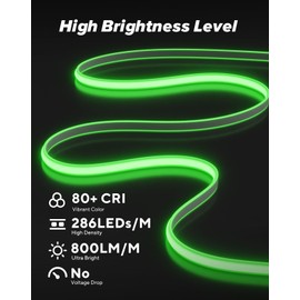 Shine Decor COB LED Neon Rope Light AC110-120V 32.8ft, 800lm Ultra Bright(Green), IP65 Waterproof ETL COB LED Strip Light, Cuttable LED Tape Light for Cabinet Bedroom Commercial 10x4.5mm