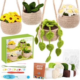 LYKTRIX Crochet Set for Beginners, 4-Piece Hanging Potted Plant, Starter Kit Crochet for Adults with Video Tutorial and Instructions, Gifts for Mothers, Girlfriends and Knitwear and Crochet Lovers