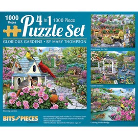 Bits and Pieces - 4-in-1 Multi-Pack - 1000 Piece Jigsaw Puzzles for Adults-Each Measures 20" x 27" (51cm x 69cm)-Glorious Gardens by Artist Mary Thompson
