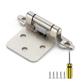 Ravinte 60 Pack 30 Pairs 1/2 Inch Overlay Cabinet Door Hinges Kitchen Satin Nickel Semi-Concealed Face Mount Self-Closing Cabinet Hinges with Bumpers & Screwdriver