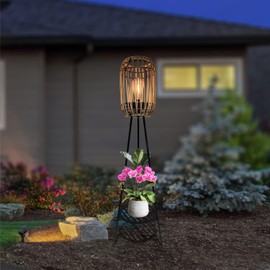 Aombzzj Outdoor Solar Lights with Plant Stands Waterproof Floor Rattan Lamp Metal Tripod Auto On/Off for Yard Deck Patio Porch Walkway Driveway Garden Decor